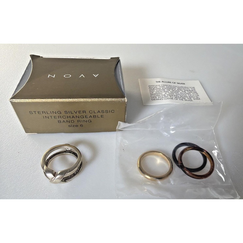 Vintage AVON Sterling Silver Classic Interchangeable Band Ring Size 6 NOS